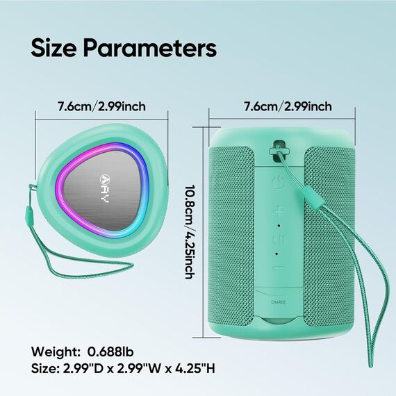AY Tragbarer Bluetooth Lautsprecher mit Licht, Musikbox Bluetooth mit Leistungsstarker Kristallklarer Klang, IPX5 Wasserdicht,AUX&TF-Karteneingang, Stereo-Paarung, 24h Akku Perfekt für Zuhause,Draußen