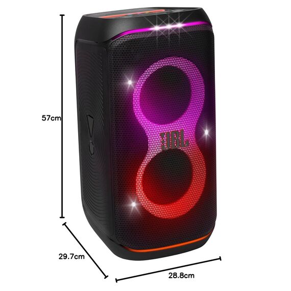 JBL PartyBox Stage 120 in Schwarz – Tragbare Bluetooth-Lautsprecher-Box mit JBL Pro Sound, Lichtshow, KI-Sound-Boost und Teleskopgriff – 12 h Laufzeit, UK Stecker (Typ G)