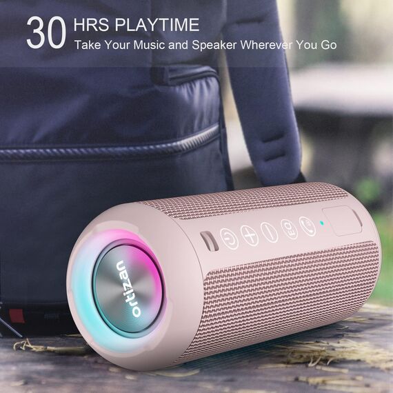 Ortizan Bluetooth Lautsprecher, Bleutooth Box mit LED-Licht, Tragbarer Mini Musikbox mit Freisprechfunktion, IPX7 Wasserschutz und 360° Surround Sound, Kabelloser Outdoor Lautsprecher mit AUX, TF