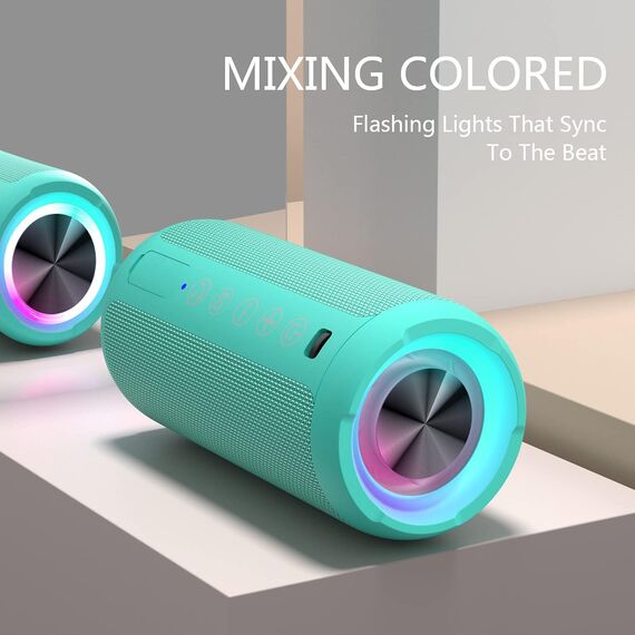 Ortizan Bluetooth Lautsprecher, Bleutooth Box mit LED-Licht, Tragbarer Mini Musikbox mit Freisprechfunktion, IPX7 Wasserschutz und 360° Surround Sound, Kabelloser Outdoor Lautsprecher mit AUX, TF