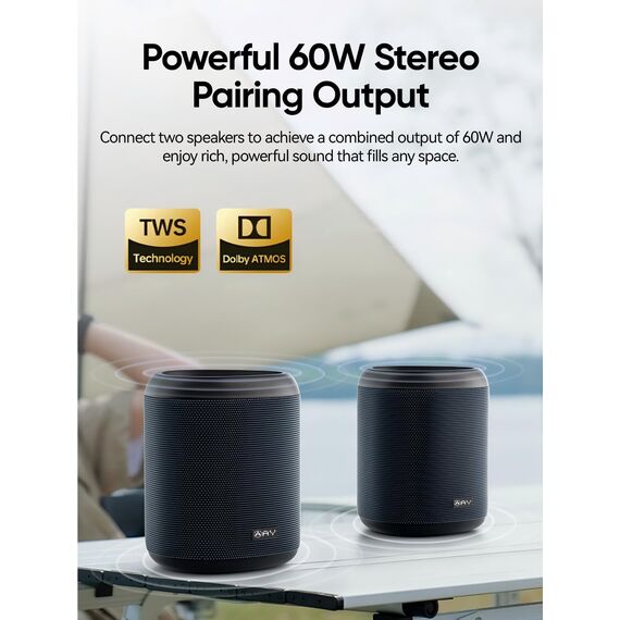 AY Tragbarer Bluetooth Lautsprecher 30W mit Licht, Musikbox Bluetooth mit Leistungsstarker Kristallklarer Klang, IPX7 Wasserdicht,AUX&TF-Karteneingang, Stereo-Paarung, 24h Akku Perfekt für Zuhause