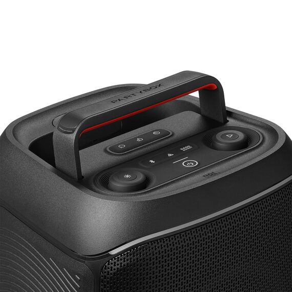 JBL PartyBox Stage 120 in Schwarz – Tragbare Bluetooth-Lautsprecher-Box mit JBL Pro Sound, Lichtshow, KI-Sound-Boost und Teleskopgriff – 12 h Laufzeit, UK Stecker (Typ G)