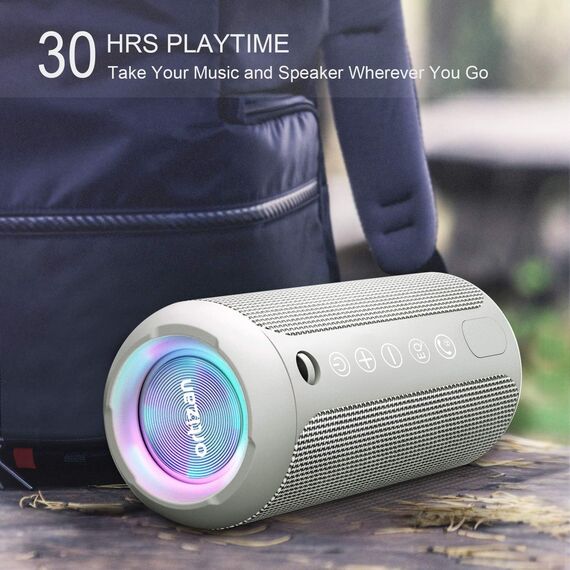 Ortizan Bluetooth Lautsprecher, Bleutooth Box mit LED-Licht, Tragbarer Mini Musikbox mit Freisprechfunktion, IPX7 Wasserschutz und 360° Surround Sound, Kabelloser Outdoor Lautsprecher mit AUX, TF