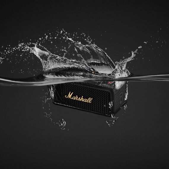 Marshall Emberton III tragbare Bluetooth Lautsprecher, kabellos, IP67 Staub und wasserfest, über 32 Stunden Spielzeit - Schwarz und Messing