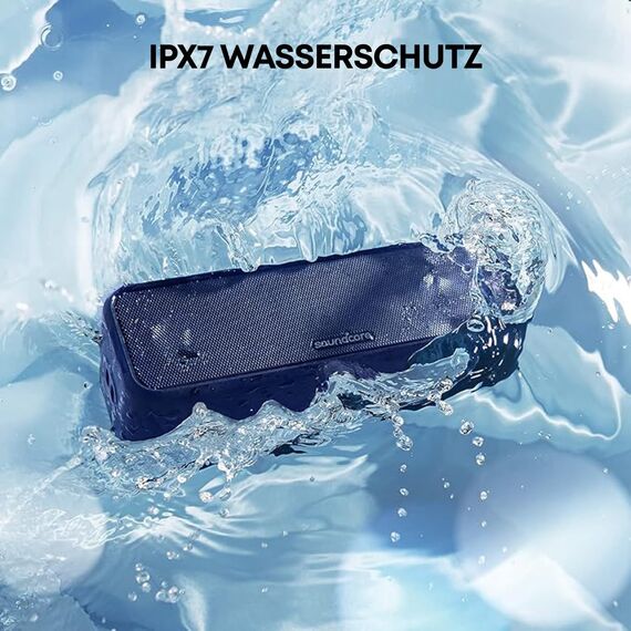 soundcore 3 Bluetooth Lautsprecher, Stereo-Sound, Audiotreiber mit Titan-Membran, PartyCast, BassUp, 24 Stunden Akku, IPX7 Wasserschutz, individueller EQ, für Zuhause, Draußen, Garten (in Blau)