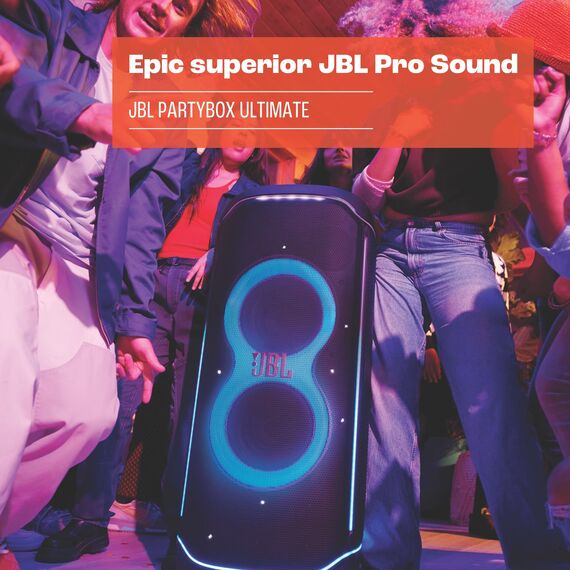 JBL PartyBox Ultimate – Kraftvoller Lautsprecher mit Bluetooth und Wifi – JBL Pro Sound mit Lichteffekten – Wasserfest und mit Rädern zum einfachen Transport – Schwarz