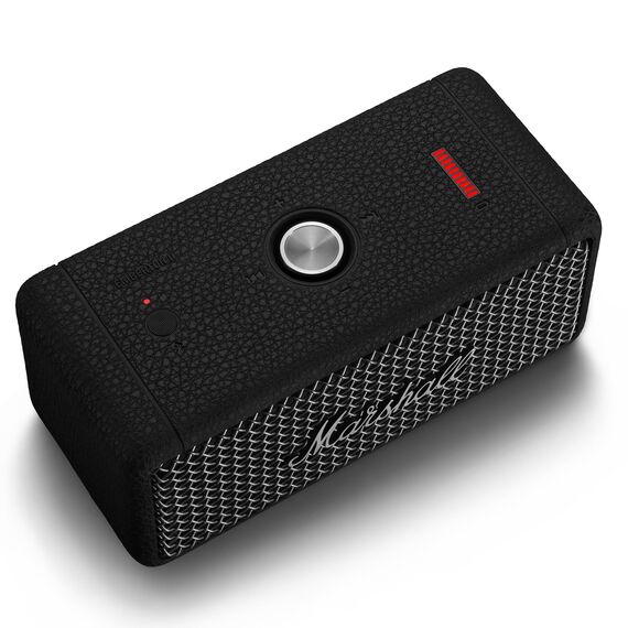 Marshall Emberton II tragbare Bluetooth Lautsprecher, kabellos, koppelbar, IP67 Staub und wasserfest, über 30 Stunden Spielzeit, Schnellladung, Innen- und Außenlautsprecher - Schwarz und Stahl