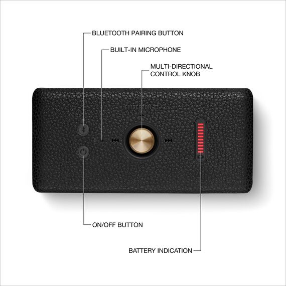 Marshall Emberton III tragbare Bluetooth Lautsprecher, kabellos, IP67 Staub und wasserfest, über 32 Stunden Spielzeit - Schwarz und Messing