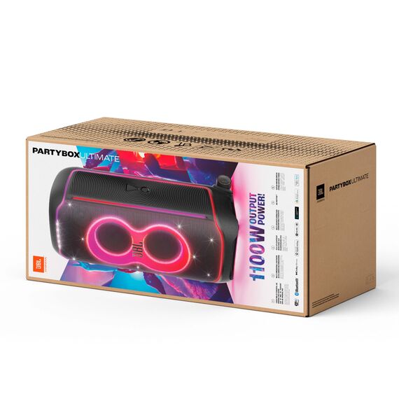 JBL PartyBox Ultimate – Kraftvoller Lautsprecher mit Bluetooth und Wifi – JBL Pro Sound mit Lichteffekten – Wasserfest und mit Rädern zum einfachen Transport – Schwarz