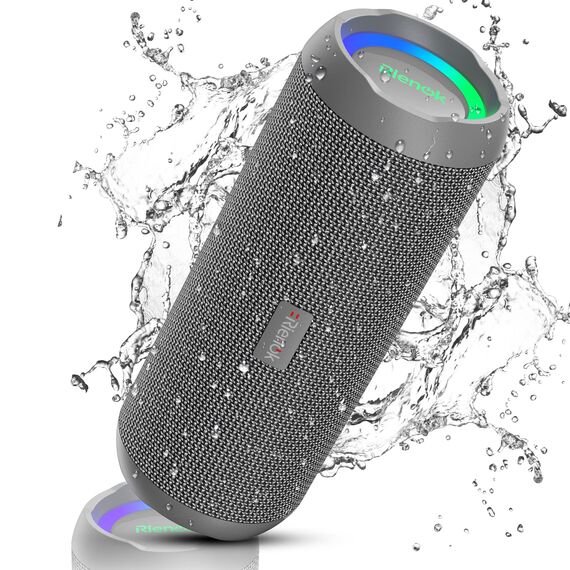 RIENOK Bluetooth Lautsprecher mit Licht Bluetooth 5.3 Musikbox Bass Kabellos Box mit IPX7 wasserdicht Stereo Sound Tragbar