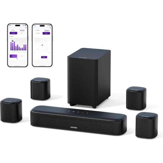 ULTIMEA 7.1ch Soundbar für TV Geräte, Heimkino Surround Sound System, 4 Surround Lautsprechern, 4" Subwoofer, App Steuerung, einstellbarem EQ, Bluetooth® 5.3, Aura A40
