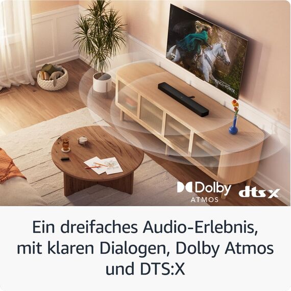 Amazon Fire TV-Soundbar Plus | 3.1-Kanal-Sound, All-in-one-Design, Dolby Atmos, DTS:X, auch ideal für Dialoge geeignet