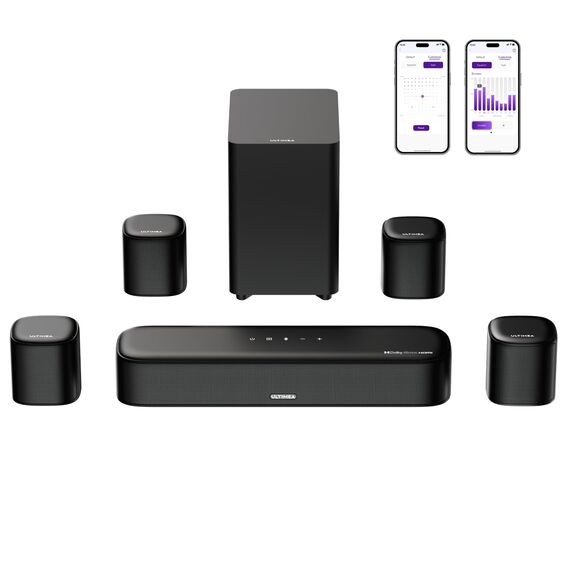 ULTIMEA 7.1 Soundbar für TV Geräte, Dolby Atmos Surround Sound System mit 4 Surround Lautsprechern, TV Soundbar mit Subwoofer für Heimkino Soundsystem, App, HDMI eARC, Bluetooth 5.3, Aura A60