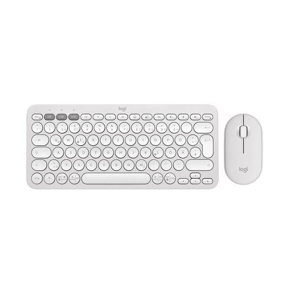 Logitech Pebble 2 Combo, kabellose Tastatur und Maus, leise und mobil, anpassbar, Logi Bolt, Bluetooth, Easy-Switch für Windows, macOS, iPadOS, Chrome - Deutsches QWERTZ-Layout, Weiß