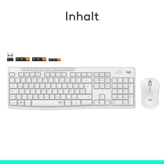 Logitech MK295 kabelloses Tastatur-Maus-Set mit SilentTouch-Technologie, Shortcut-Tasten, optischer Spurführung, Nano USB-Empfänger, verzögerungsfreier Drahtlosverbindung, QWERTZ layout- Weiß