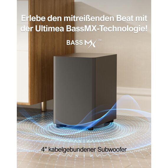 ULTIMEA 7.1ch Soundbar für TV Geräte, Heimkino Surround Sound System, 4 Surround Lautsprechern, 4" Subwoofer, App Steuerung, einstellbarem EQ, Bluetooth® 5.3, Aura A40