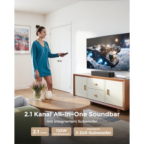 ULTIMEA 2.1 Soundbar für TV Geräte mit integriertem Subwoofer, APP-Steuerung, 132W All-in-One PC Soundbar für Gaming, TV Lautsprecher mit Verstellbarem Bass, Bluetooth® 5.4, Opt/AUX, Poseidon M20 Pro