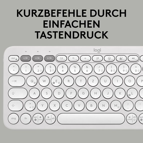 Logitech Pebble Keys 2 K380s, kabellose Multi-Device Bluetooth-Tastatur mit anpassbaren Sondertasten, schlank und mobil, Easy-Switch - Windows, macOS, iPadOS, Android, ChromeOS, Deutsches QWERTZ,Weiß