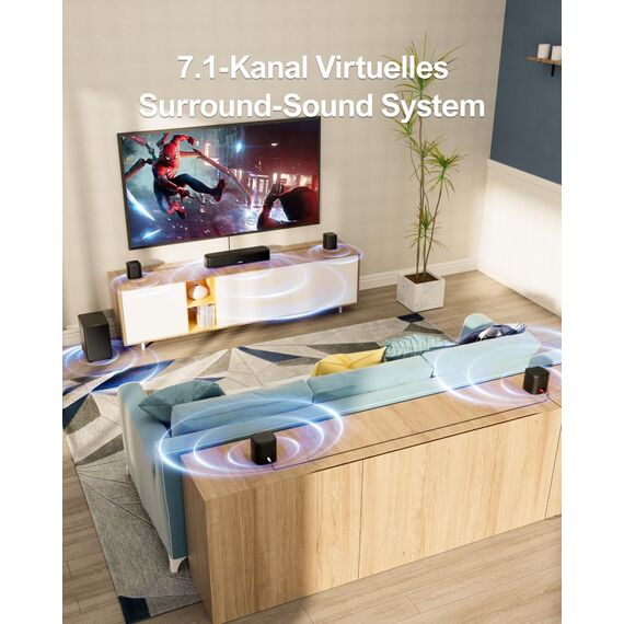 ULTIMEA 7.1ch Soundbar für TV Geräte, Heimkino Surround Sound System, 4 Surround Lautsprechern, 4" Subwoofer, App Steuerung, einstellbarem EQ, Bluetooth® 5.3, Aura A40