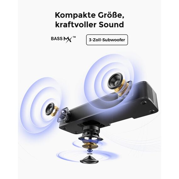 ULTIMEA 2.1 Soundbar für TV Geräte mit integriertem Subwoofer, APP-Steuerung, 132W All-in-One PC Soundbar für Gaming, TV Lautsprecher mit Verstellbarem Bass, Bluetooth® 5.4, Opt/AUX, Poseidon M20 Pro