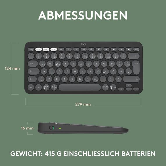 Logitech Pebble Keys 2 K380s, kabellose Multi-Device Bluetooth-Tastatur mit anpassbaren Sondertasten, schlank, mobil, Easy-Switch - Windows, macOS, iPadOS, Android, ChromeOS, Deutsches QWERTZ,Graphit