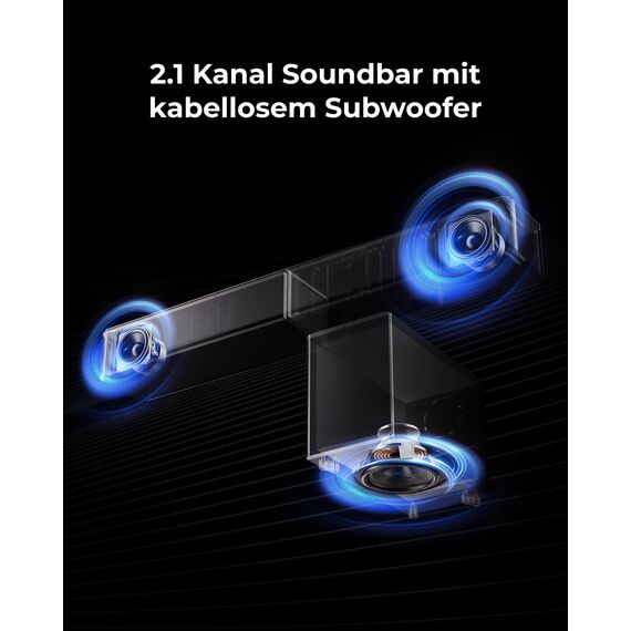 ULTIMEA 2.1 Soundbar mit kabellosem Subwoofer, Dolby Atmos, VoiceMX, BassMX, Soundbar für TV Geräte, 240W Spitzenleistung, App-Steuerung, HDMI eARC, Optisch, Bluetooth® 6.0, Poseidon M40, Modell 2026