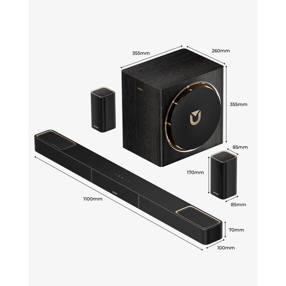 ULTIMEA Skywave X50 5.1.4 Professionelle Soundbar mit Dolby Atmos, 760W Surround Sound System mit 8" Subwoofer & 2 kabellosen Rear-Lautsprechern, GaN-Verstärker, 4K HDR Pass-Through, HDMI eARC