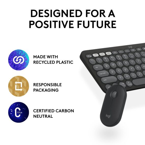 Logitech Pebble 2 Combo, kabellose Tastatur und Maus, leise und tragbar, anpassbar, Logi-Bolt, Bluetooth, Easy-Switch für Windows, macOS, iPadOS, Chrom, ARA-Layout - Graphit