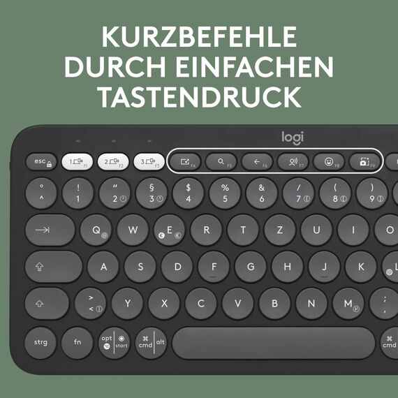 Logitech Pebble Keys 2 K380s, kabellose Multi-Device Bluetooth-Tastatur mit anpassbaren Sondertasten, schlank, mobil, Easy-Switch - Windows, macOS, iPadOS, Android, ChromeOS, Deutsches QWERTZ,Graphit