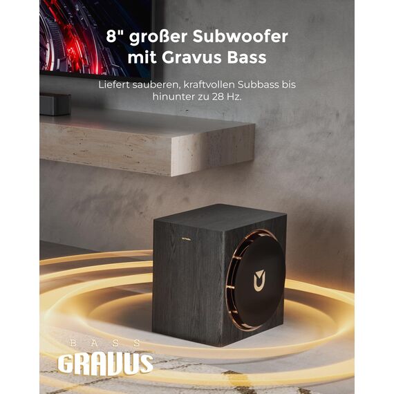 ULTIMEA Skywave X60 7.1.4ch Professionelles Kabelloses Surround Sound System für TV mit Dolby Atmos, 840W Soundbar mit 8" kabellosem Subwoofer, 28Hz Tieffrequenz, GaN-Verstärker, 4K HDR Pass-Through