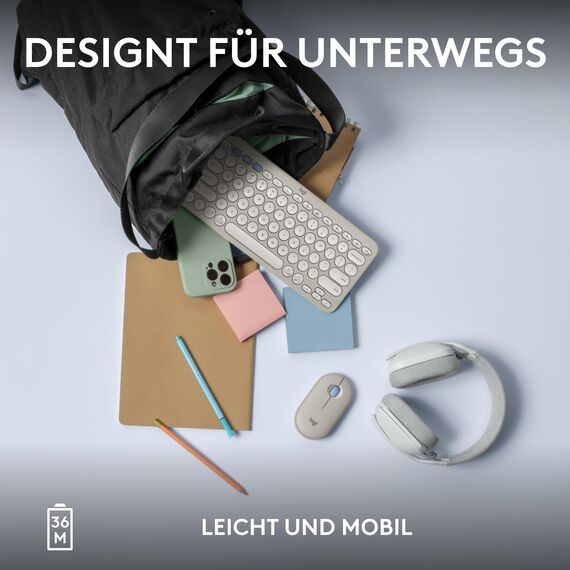 Logitech Pebble Keys 2 K380s, kabellose Multi-Device Bluetooth-Tastatur mit anpassbaren Sondertasten, schlank und mobil, Easy-Switch - Windows, macOS, iPadOS, Android, ChromeOS, Deutsches QWERTZ,Weiß