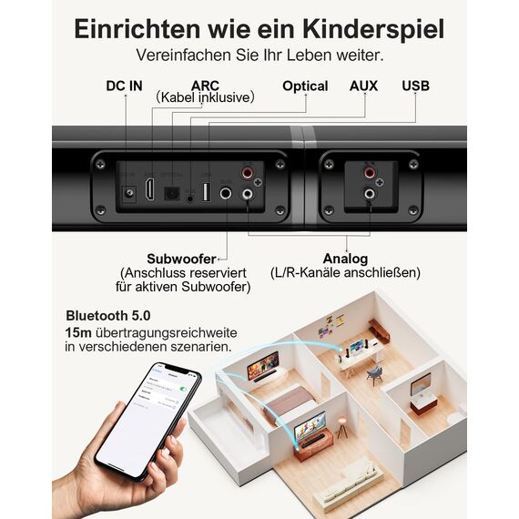 ULTIMEA 2.2 Soundbar für TV Geräte, VoiceMX, App-gesteuerten, 100W Teilbare 2-in-1 TV Soundbar, TV Lautsprecher mit 3 EQ-Modi, Bass Einstellbare, Bluetooth® 5.3, ARC/Opt/Aux, Apollo S40 Pro, 2025