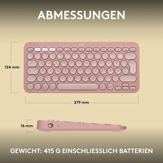 Logitech Pebble Keys 2 K380s, kabellose Multi-Device Bluetooth-Tastatur mit anpassbaren Sondertasten, schlank - mobil, Easy-Switch für Windows, macOS, iPadOS, Android, ChromeOS, Deutsches QWERTZ,Rosa