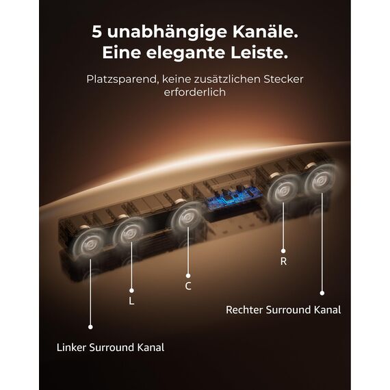 ULTIMEA 5.1ch Soundbar mit Dolby Atmos, VoiceMX, BassMX, APP, Heimkino 4D Surround Sound System, 340W Soundbar für TV Geräte mit Subwoofer, Bluetooth® 5.4, Poseidon M60 Boom