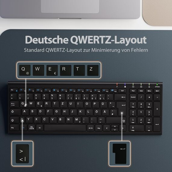 iClever Kabellos Tastatur Maus Set, Wiederaufladbare Kabellose Tastatur und Maus, QWERTZ Layout (Deutsch), Ultra Thin für Computer/Desktop/PC/Laptop/Windows 10/8/7, Weiß und Silber