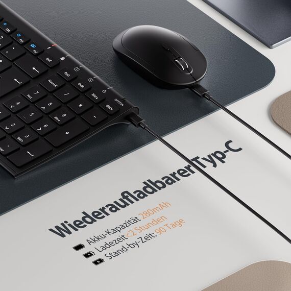 iClever Kabellos Tastatur Maus Set, Wiederaufladbare Kabellose Tastatur und Maus, QWERTZ Layout (Deutsch), Ultra Thin für Computer/Desktop/PC/Laptop/Windows 10/8/7, Weiß und Silber