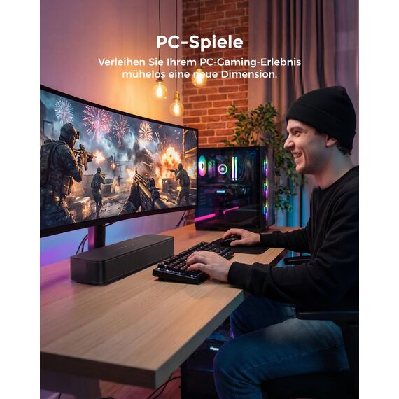 ULTIMEA 2.1 Soundbar für TV Geräte mit integriertem Subwoofer, APP-Steuerung, 132W All-in-One PC Soundbar für Gaming, TV Lautsprecher mit Verstellbarem Bass, Bluetooth® 5.4, Opt/AUX, Poseidon M20 Pro