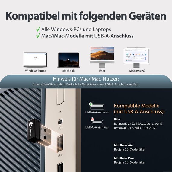 iClever Kabellos Tastatur Maus Set, Wiederaufladbare Kabellose Tastatur und Maus, QWERTZ Layout (Deutsch), Ultra Thin für Computer/Desktop/PC/Laptop/Windows 10/8/7, Weiß und Silber