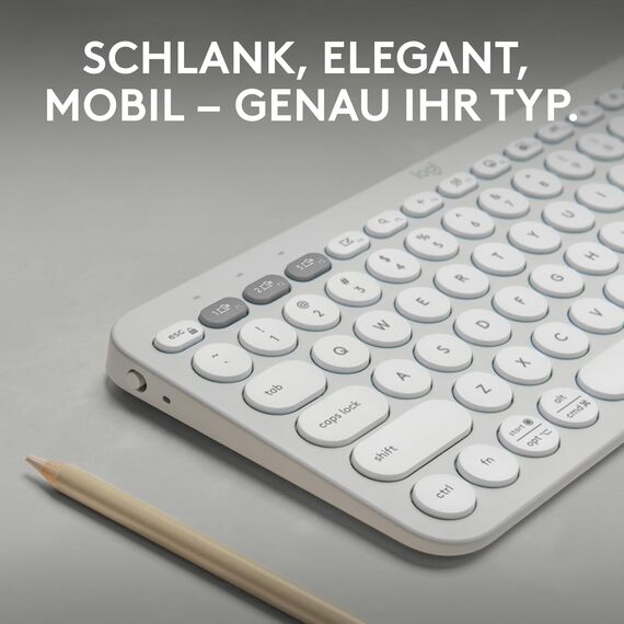 Logitech Pebble Keys 2 K380s, kabellose Multi-Device Bluetooth-Tastatur mit anpassbaren Sondertasten, schlank und mobil, Easy-Switch - Windows, macOS, iPadOS, Android, ChromeOS, Deutsches QWERTZ,Weiß