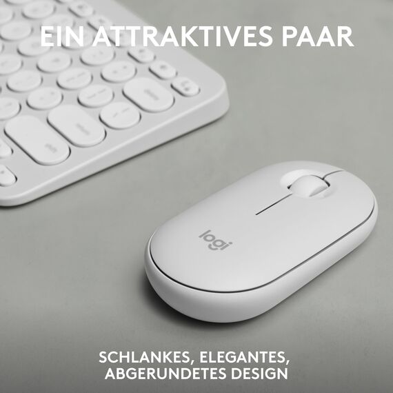 Logitech Pebble 2 Combo, kabellose Tastatur und Maus, leise und mobil, anpassbar, Logi Bolt, Bluetooth, Easy-Switch für Windows, macOS, iPadOS, Chrome - Deutsches QWERTZ-Layout, Weiß