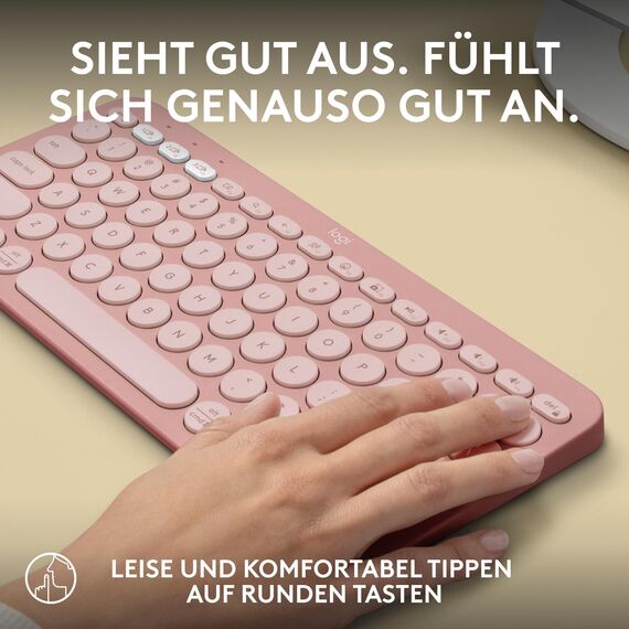 Logitech Pebble Keys 2 K380s, kabellose Multi-Device Bluetooth-Tastatur mit anpassbaren Sondertasten, schlank - mobil, Easy-Switch für Windows, macOS, iPadOS, Android, ChromeOS, Deutsches QWERTZ,Rosa