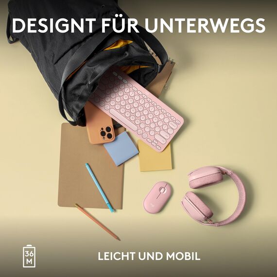 Logitech Pebble Keys 2 K380s, kabellose Multi-Device Bluetooth-Tastatur mit anpassbaren Sondertasten, schlank - mobil, Easy-Switch für Windows, macOS, iPadOS, Android, ChromeOS, Deutsches QWERTZ,Rosa