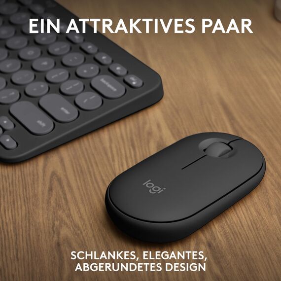Logitech Pebble 2 Combo, kabellose Tastatur und Maus, leise und mobil, anpassbar, Logi Bolt, Bluetooth, Easy-Switch für Windows, macOS, iPadOS, Chrome - Deutsches QWERTZ-Layout, Weiß