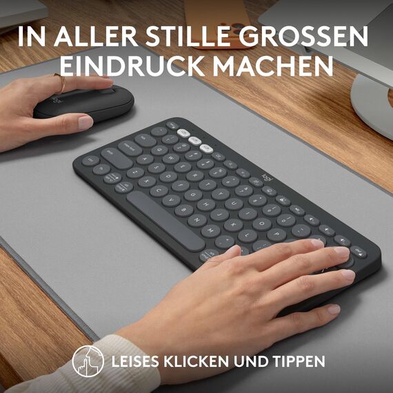 Logitech Pebble 2 Combo, kabellose Tastatur und Maus, leise und mobil, anpassbar, Logi Bolt, Bluetooth, Easy-Switch für Windows, macOS, iPadOS, Chrome - Deutsches QWERTZ-Layout, Weiß