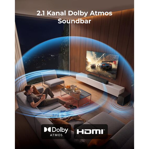 ULTIMEA 2.1 Soundbar mit kabellosem Subwoofer, Dolby Atmos, VoiceMX, BassMX, Soundbar für TV Geräte, 240W Spitzenleistung, App-Steuerung, HDMI eARC, Optisch, Bluetooth® 6.0, Poseidon M40, Modell 2026