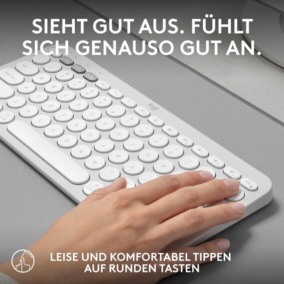 Logitech Pebble Keys 2 K380s, kabellose Multi-Device Bluetooth-Tastatur mit anpassbaren Sondertasten, schlank und mobil, Easy-Switch - Windows, macOS, iPadOS, Android, ChromeOS, Deutsches QWERTZ,Weiß