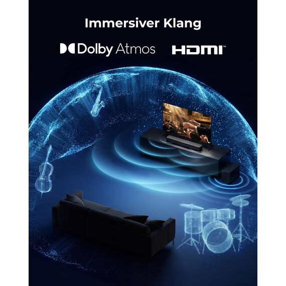 ULTIMEA 2.1 Soundbar mit kabellosem Subwoofer, Dolby Atmos, VoiceMX, BassMX, Soundbar für TV Geräte, 240W Spitzenleistung, App-Steuerung, HDMI eARC, Optisch, Bluetooth® 6.0, Poseidon M40, Modell 2026