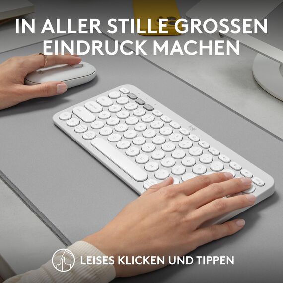 Logitech Pebble 2 Combo, kabellose Tastatur und Maus, leise und mobil, anpassbar, Logi Bolt, Bluetooth, Easy-Switch für Windows, macOS, iPadOS, Chrome - Deutsches QWERTZ-Layout, Weiß
