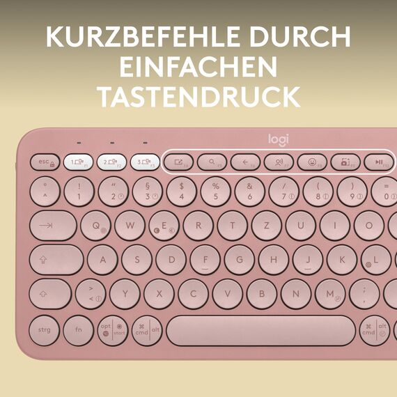 Logitech Pebble Keys 2 K380s, kabellose Multi-Device Bluetooth-Tastatur mit anpassbaren Sondertasten, schlank - mobil, Easy-Switch für Windows, macOS, iPadOS, Android, ChromeOS, Deutsches QWERTZ,Rosa