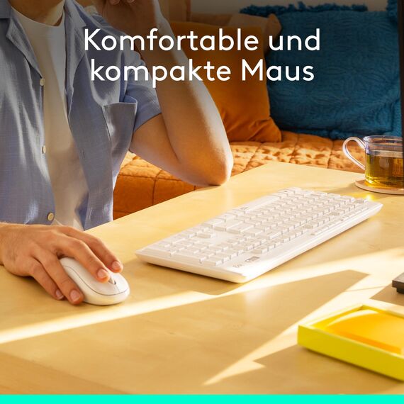 Logitech MK295 kabelloses Tastatur-Maus-Set mit SilentTouch-Technologie, Shortcut-Tasten, optischer Spurführung, Nano USB-Empfänger, verzögerungsfreier Drahtlosverbindung, QWERTZ layout- Weiß